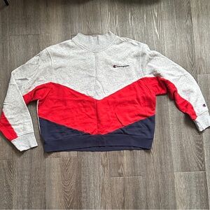 Vintage Champion Color block Campus Mock Crewneck Sweatshirt